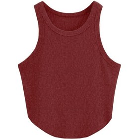 Resim Liona Kadın Oval Etekli Melanj Bordo Renk Bisiklet Yaka Crop Top Bluz 001 