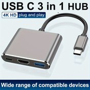 Resim 4K HDTV 3'ü 1 Arada USB-C Hub Adaptörü - Thunderbolt 3, USB 3.0 & Şarj Portları MacBook Pro/Air, Galaxy S8/S9 & Dizüstü Bilgisayarlar için 