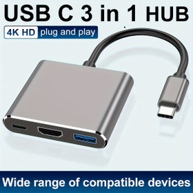 Resim 4K HDTV 3'ü 1 Arada USB-C Hub Adaptörü - Thunderbolt 3, USB 3.0 & Şarj Portları MacBook Pro/Air, Galaxy S8/S9 & Dizüstü Bilgisayarlar için 