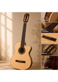 Resim Valares Vc20cn Kesik Kasa Klasik Gitar Natürel 38 İnç 4/4 Yetişkin Üst Segment Çanta Capo Askı Pena Tuner 