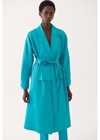 Resim Perspective Adars Rahat Kalıp Erkek Yaka Turkuaz Renk Trench Mont Çok Renkli 