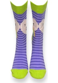 Resim Me-vo Tekli Lila Renkli Erkek - Kadın Unisex Esnek Nem Alabilen Pamuklu Rainbow Desenli Soket Çorap Lila 