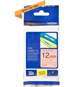 Resim Brother Tonersepeti TZe-B31 12mm Fosforlu Turuncu üzerine Siyah Laminasyonlu Etiket 