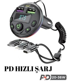 Resim KALİTESENİNLE Bluetooth Fm Transmitter, 36W PD Şarj Özellikli Dijital Göstergeli Fm Transmitter 