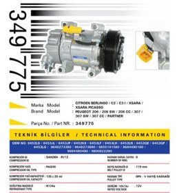 Resim KALE Psa Klima Kompresoru Berlingo C2 C3 I Xsara 206 206 Sw 206 CC - 349775 