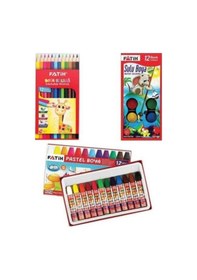 Resim 12'li Kuruboya + Suluboya + Pastel Boya Seti Çok Renkli 