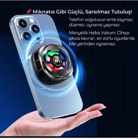 Resim Polham Magsafe Uyumlu Telefon Soğutucu Dijital Isı Göstergeli, Rgb Led Işıklı, Turbo Fanlı 6000 Rpm, Klipsli Tutucu 