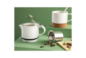 Resim Feyza Design Şık Porselen Demlik Seti 400 ml + 320 ml Beyaz, Zarif Çay Keyfi 