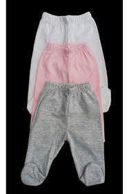 Resim özdemirli bebe Bebek Patikli Alt Hava Alır Kumaş Düz Renk (3 Lü Paket Pembe-gri-beyaz) 