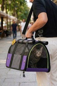 Resim Reyo Brave Paws Flybag Plastik Yırtılmaz Fileli Kedi Ve Köpek Taşıma Çantası Seyahat Çantası Mor 45x25x26cm 
