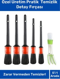Resim Fantazer Özel Üretim Pratik Islak Kuru Otomobil Oto Araç Araba Klima Temizlik Detay Fırçası 5+1 Set 