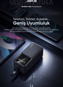 Resim Jopus 30000mAh Powerbank LCD Ekranlı Taşıma Askılı Güçlü Taşınabilir Şarj Cihazı Siyah JP-P12 