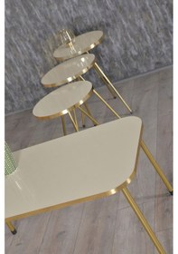 Resim Zigon Sehpa Ve Orta Sehpa Kr Gold Metal Ayak Gold Krem Set Diğer 