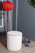 Resim Gazzini Furniture Venice Beyaz Teddy Puf- Yuvarlak Makyaj Masası Pufu 