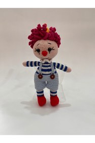 Resim TOIVOS El Yapımı Organik Pamuk Amigurumi Palyaço Bebek | 27 cm 