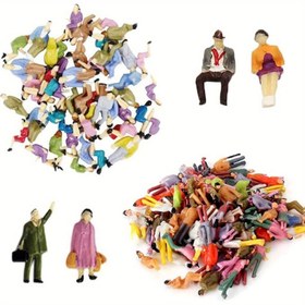 Resim 100'ü Paket Mini Model Demiryolu Figürleri İnsanlar Figürler Boyalı Oturan ve Ayakta Duran İnsanlar Çeşitli Pozlar Minyatür İnsanlar Hat H0 Figürleri 1:75 