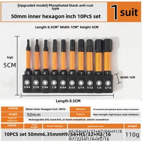 Resim Reedark S2 Malzeme 50mm H5/64-h5/16 İngilizce Hexagonal Uç Takım, Elektrikli Tornavida Ve Matkap İçin 10 Parça Turuncu 