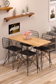 Resim Cosargroup Yemek Masa Takımı Mutfak Masası Cafe Masası 4 Adet Tel Sandalye 1 Adet Masa 60x120 Atlantik Çam 