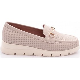 Resim Dgn 6095-1 Kadin Aksesuarli Loafer Ayakkabi Ekru 