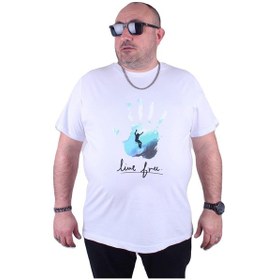 Resim Moc Grande Mocgrande Büyük Beden Erkek Sıfır Yaka Tişört Surf 23117 Beyaz-Beyaz Çok Renkli 