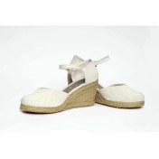 Resim Dolgu Topuk Keten Ön Arka Düz Sandalet Ekru 