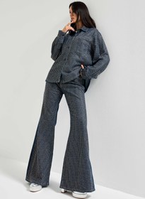 Resim Kadın T.Kot Rengi T-1w5-7 Oversize Parlak Taşlı Özel Tasarım Denim Ceket - T.Kot / L 