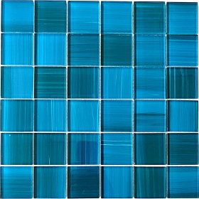 Resim Mutfak Tezgah Arası, Banyo, Havuz, Sauna, Spa ve Iç ve Dış Dekorasyonda Tüm Yüzeyler Için, 48X48 mm ve Turkuaz-Mavi, 30X30 cm. Fileli Kristal Cam Mozaik. ( 11 File Karo = 1 M2 Fiyatıdır ) 