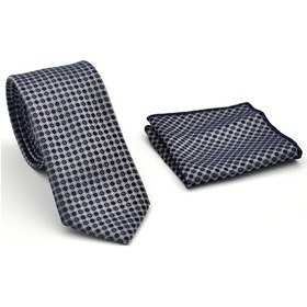 Resim Gaffy Füme Karışık Desenli Gri Dokuma Kumaş Mendilli Slim Fit Kravat // Sdk-2502-4 Gri 