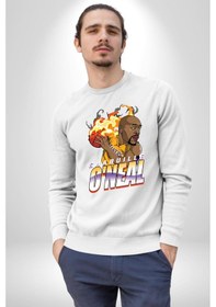 Resim Basketbol Shaquille Oneal Star Ateş Topu Unisex Beyaz Sweatshirt Beyaz 