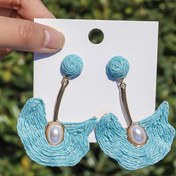 Resim Bohem El Yapımı Raffia Çimen Küpeler, Sahte İnci Ginkgo Yaprak Damlaları ile, Kadınlar için Şık Yaz Plaj Stili - Paslanmaz Çelik Çiviler, Günlük ve Tatil Giyimi için Uygun, Bohem Tarzı, Tatil Modası 