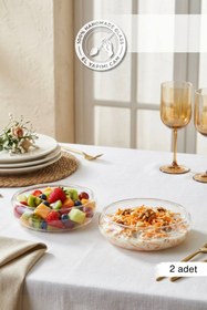 Resim Selen Concept Simge Model Küçük Boy El Yapımı Cam Salata Kasesi 2'li Set 