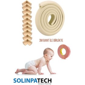 Resim 10 Köşe 2m Kenar Koruyucu Set – Kalın Kauçuk Bebek Güvenlik Bandı Krem + 3 M Bant 