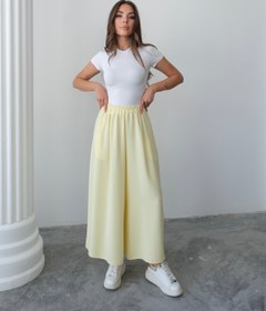 Resim Beli Lastikli Geniş Kesim Kloş Double Krep Pantolon Etek 5187 - Sarı - Sarı / L-XL 