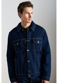 Resim GRIMELANGE Jerıcho Erkek Rinse Denim Rahat Geniş Kesim %100 Pamuk Yüksek Kalite Kalın Dokulu Lacivert Ceket Lacivert 