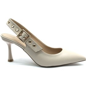 Resim Feles Kemer Toka Detaylı Arkası Açık Stiletto Kadın Topuklu Ayakkabı Ten 