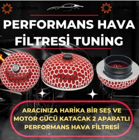 Resim CybillStore Performans Krom Hava Filtresi Mantar Filtre Her Araca Uygun Kırmızı Spor Model 