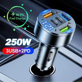 Resim 250W 5-Port Araba Şarj Cihazı, Hızlı Şarj PD QC3.0 USB C Adaptörü ile Telefonları Şarj Etmek İçin, Çeşitli Voltajlarla Uyumlu, Pil Olmadan 