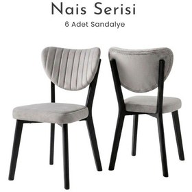 Resim Kaffahome Nais Serisi Modern , Metal İskelet Ergonomik Yemek Odası Ve Mutfak Sandalyesi - Babyface Kumaş 6 Adet Gri 