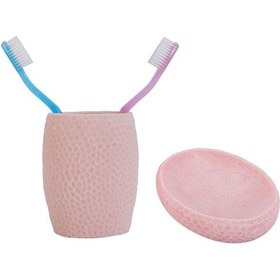 Resim Sıa 2 Li Banyo Seti.Pembe Petek Model.Poliresin Pembe 