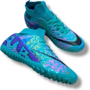 Resim Laliga Çoraplı Airboom Halısaha Ayakkabı Turkuaz Mor Desenli 