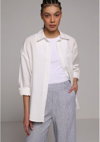 Resim Colin's Colins Boyfriend Fit Shirt Neck Düz Kadın Beyaz Uzun Kol Gömlek Cl1078739 Q1.v2 Wht 