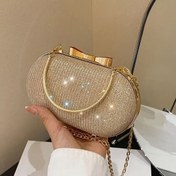 Resim Parlak Elmaslarla Süslü Glamour Akşam Çantası, Kadınlar için Simli Banket Parti Küçük Kare Çanta, Tek Omuz Metal Zincirli Crossbody Çanta 