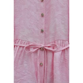 Resim Moda Morfo Taşlı Düğmeli Beli Bağlamalı Etekli Jakar Takım -Pembe 