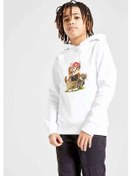 Resim Watercolor Cat And Balloon Baskılı Unisex Çocuk Kapüşonlu Sweat Beyaz 
