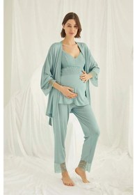 Resim Monamise 18469 Yeşil Hamile Lohusa 3'lü Pijama Sabahlık Tk 001 