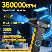 Resim 380000 RPM Turbo Jet Fan Hava Üfleyici - 380g İtme Gücü, 10000mAh USB-C Hızlı Şarj, 3 Kademeli Fırçasız Motor ile Soğutma/Kar/Toz/Mangal için Taşınabilir El Tipi Fan - Kamp ve Araç Temizliği İçin - Babalar Günü Hediyesi 