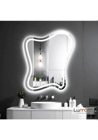 Resim Elvenor Beyaz Led'li Lazer Kumlamalı Lavabo & Banyo Aynası Dokunmatik Sensörlü 90 X 70 Cm Cm 