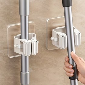 Resim 4 Adet Şeffaf Kendinden Yapışkanlı Mop Kancaları - Kolay Kurulum, Delme Gerektirmez, Mutfak & Banyo Depolama için Ağır Hizmet Tipi Duvar Askıları, Kullanışlı Kancalar 