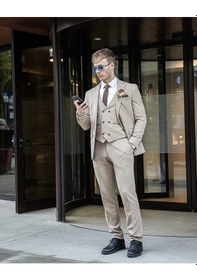 Resim Bys Beystil Erkek Mono Yaka Krem Takım Elbise Porche - Slim Fit 
