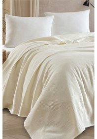 Resim Battal Boy %100 Pamuk Pike Örtü 230x240cm Karo Desenli Krem Weave Serisi Krem 